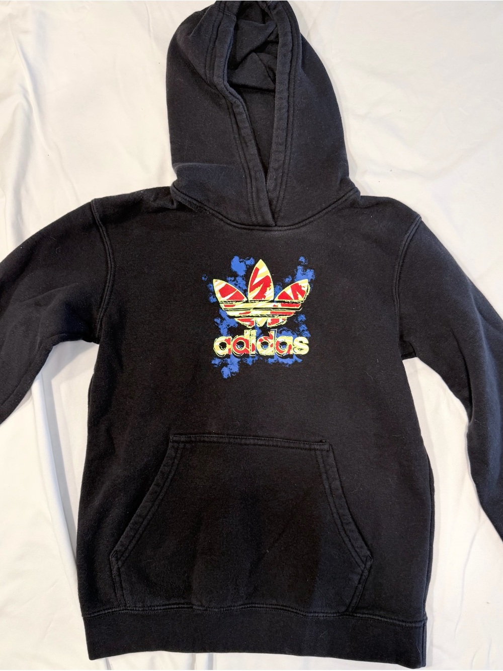 adidas Black Hoodie with Multicolor Trefoil